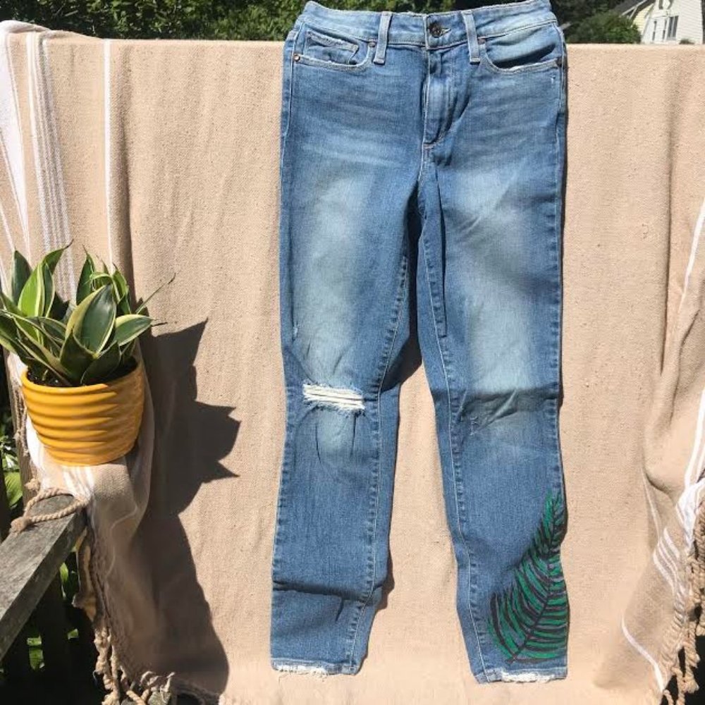 PAIGE One of a Kind Hand-Painted Hoxton Crop Jeans